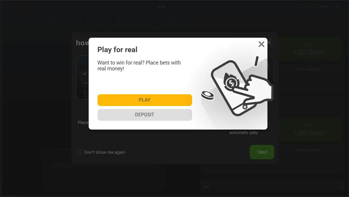 Aviator MELBET demo on a DMO balance with the play for real prompt